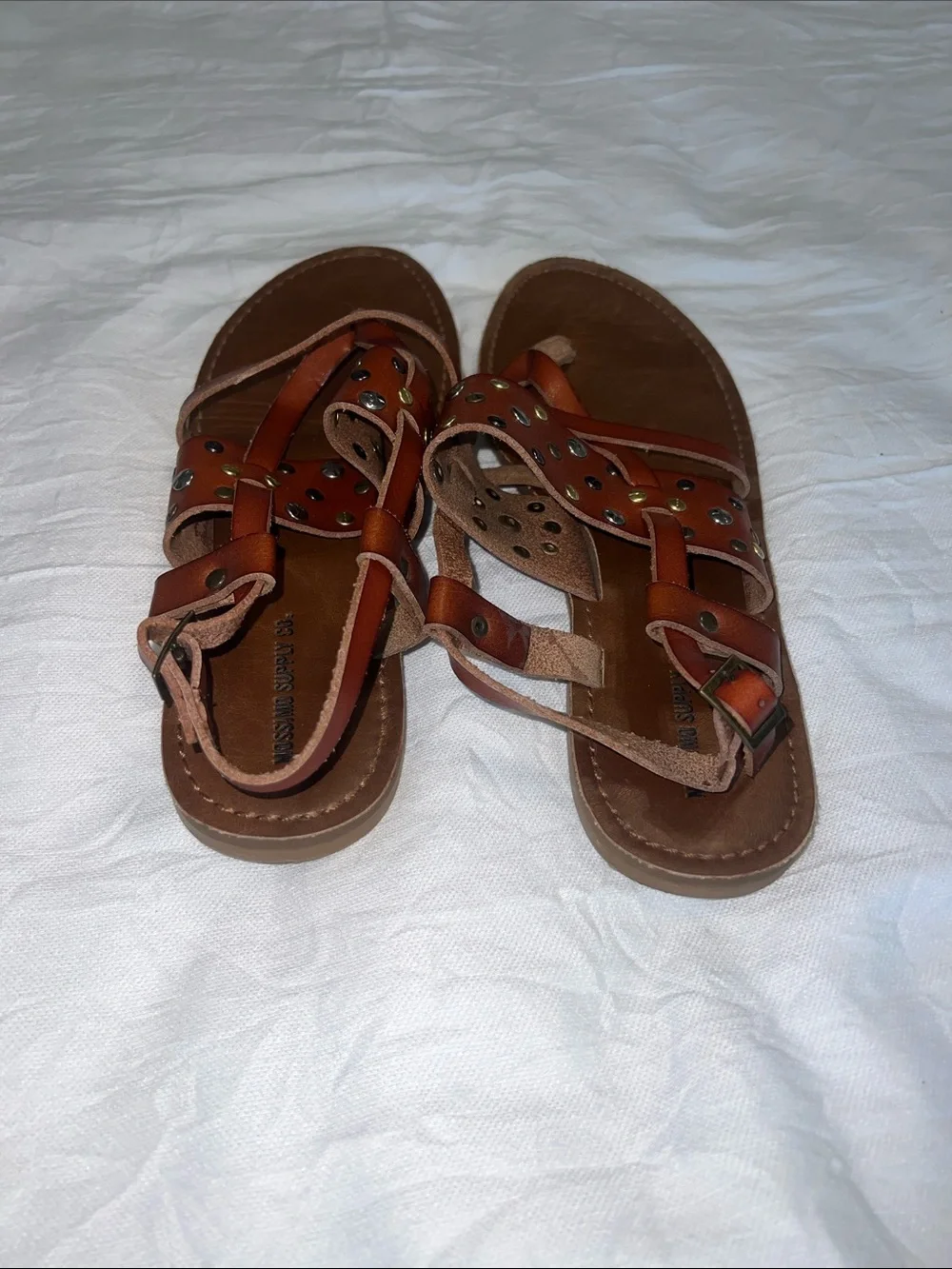 Massimo Brown Leather Studded Strappy Sandals